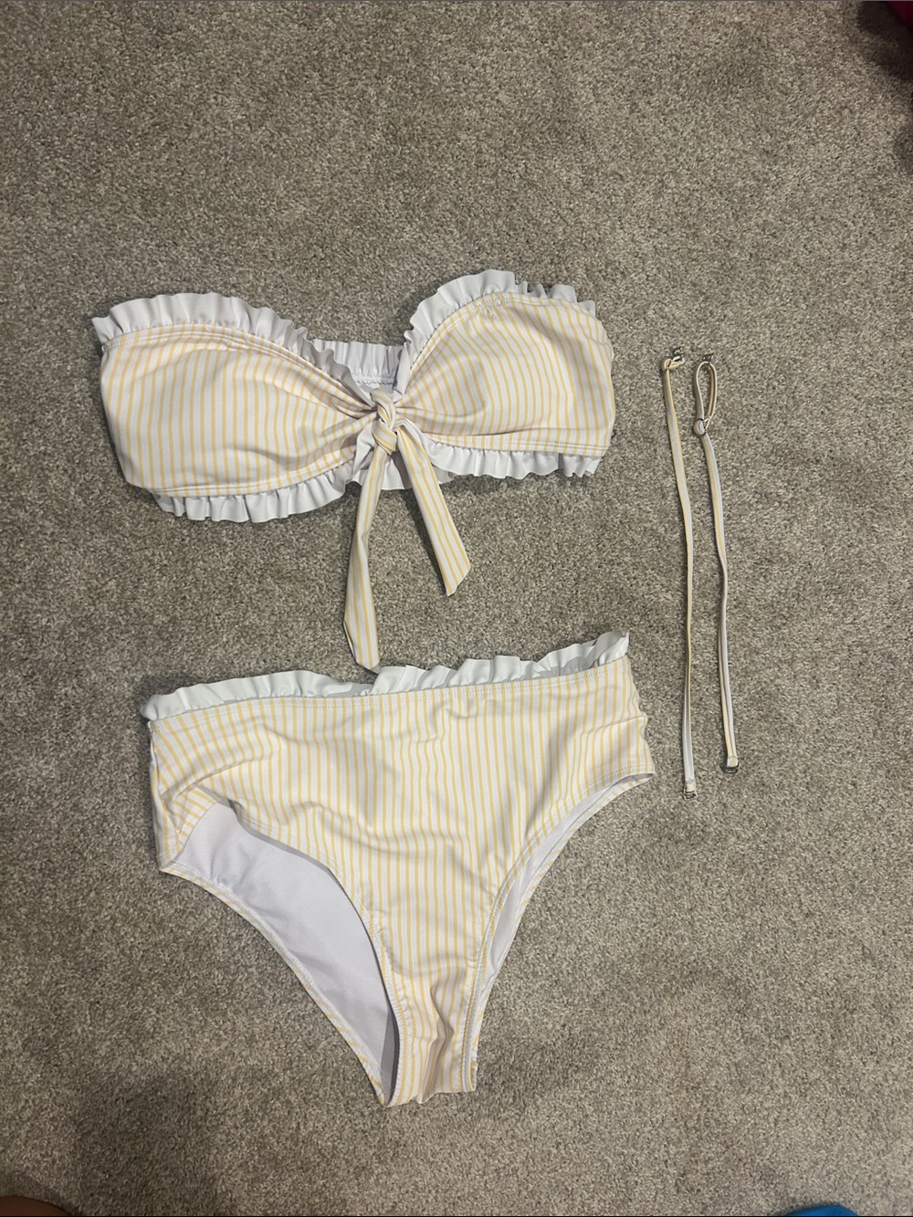 NWOT / Yellow Stripe Ruffle Bandeau Bikini - Women’s Swim